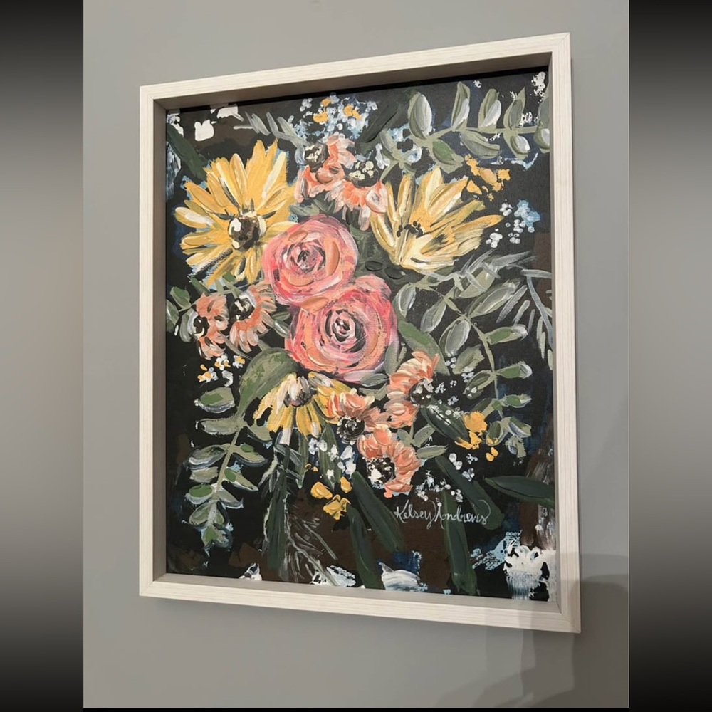 Floral Wooden Art with Yellow and Pink Flowers